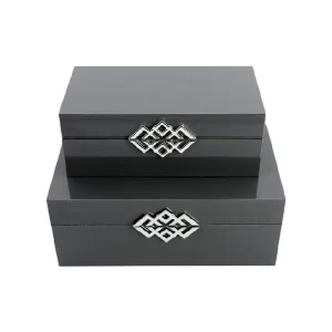 Caja Decorativa Diamantes - Set de 2 color Gris de G: 25 x 15 x 10 cm / P: 21 x 11 x 8 cm