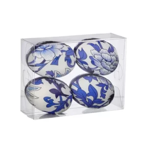 Huevos Pascua Floral - Set 4 color Azul Rey - Blanco de 7 cm