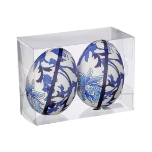 Huevos Pascua Floral - Set 2 color Azul Rey - Blanco de 12 cm