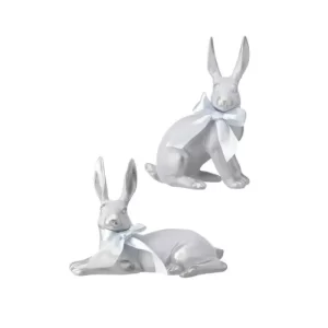 Conejo Sentado / Acostado Lazo - Set 2 color Plateado de 28 cm