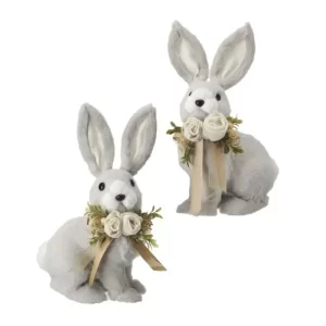 Conejos Lazos - Set 2 color Blanco - Gris de 27 cm
