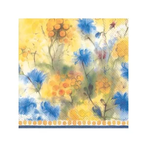 Servilleta lunch Flores color Azul Cielo - Amarillo de 16,5 cm